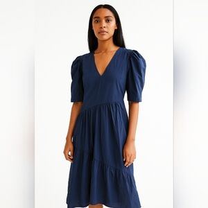 Sea New York Blue Cotton Puff Sleeve Dress Size Large